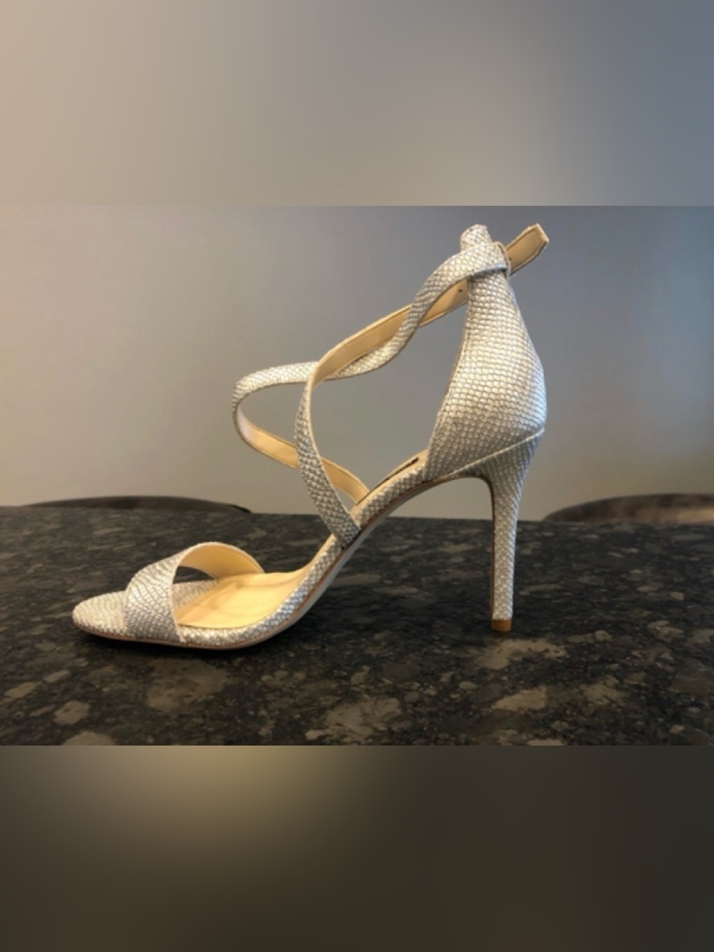 Nine West Silver Snakeskin Evening Sandals